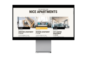Sample real estate website - desktop view- property listing page with apartments